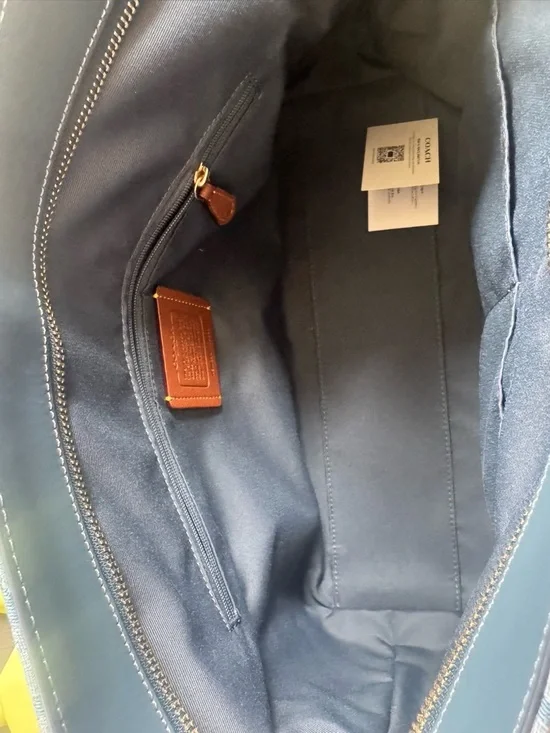 Coach Blue Denim Signature Tote with Tan Leather Tag - Picture 3 of 5